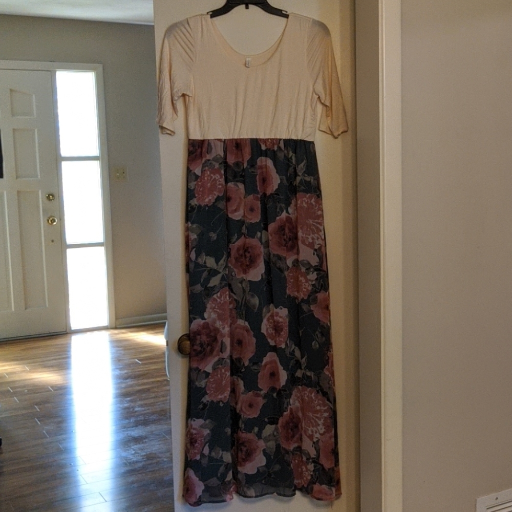 Pinkblush Cream and Pink Floral Maxi Dress